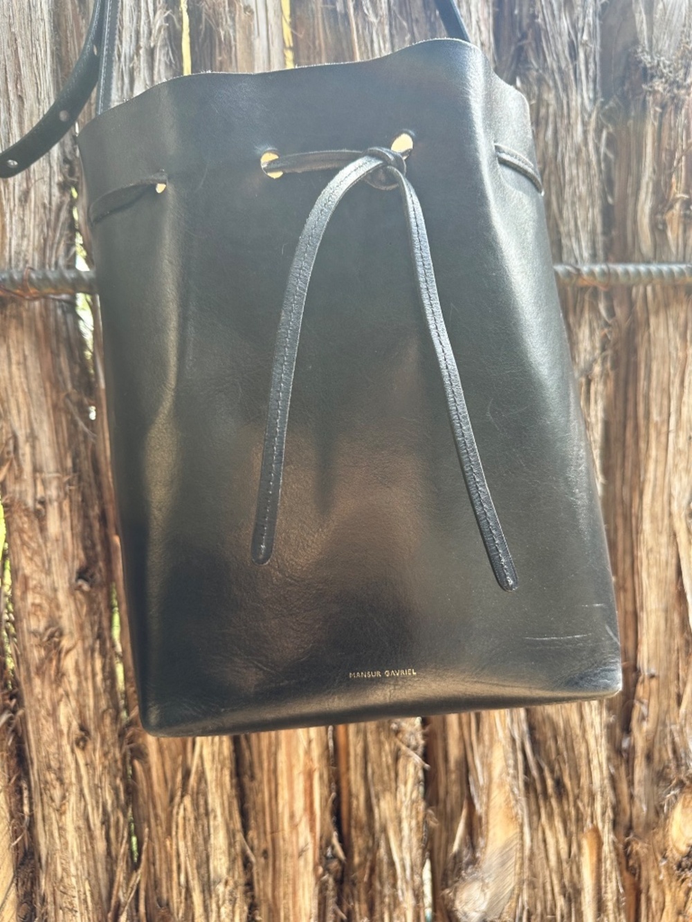Mansur Gavriel Leather Bucket Bag in Black, Sz Lg
